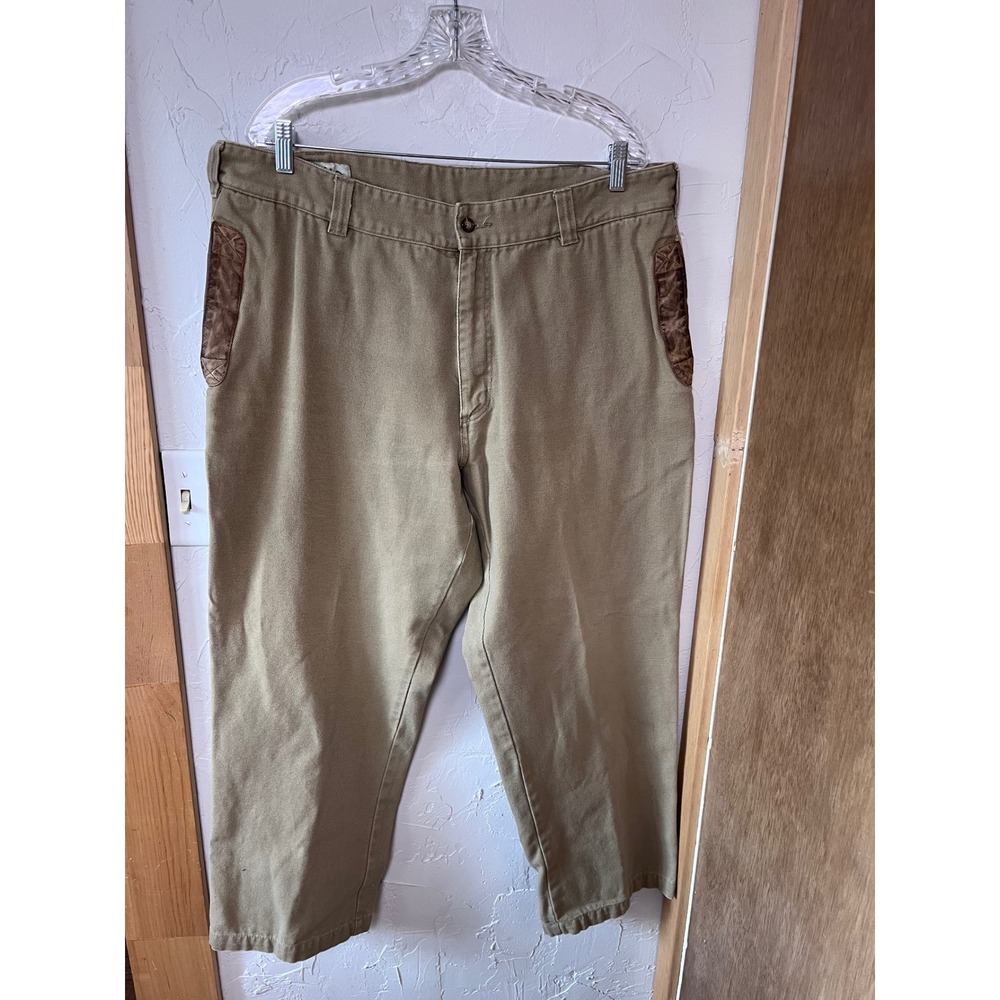 Orvis‎ Mens Khaki Canvas Field Pants Leather Trim Duck Cotton Hunting Tan 40